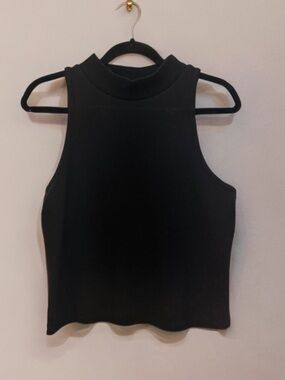 Mock Neck Sweater Tank Top in Black